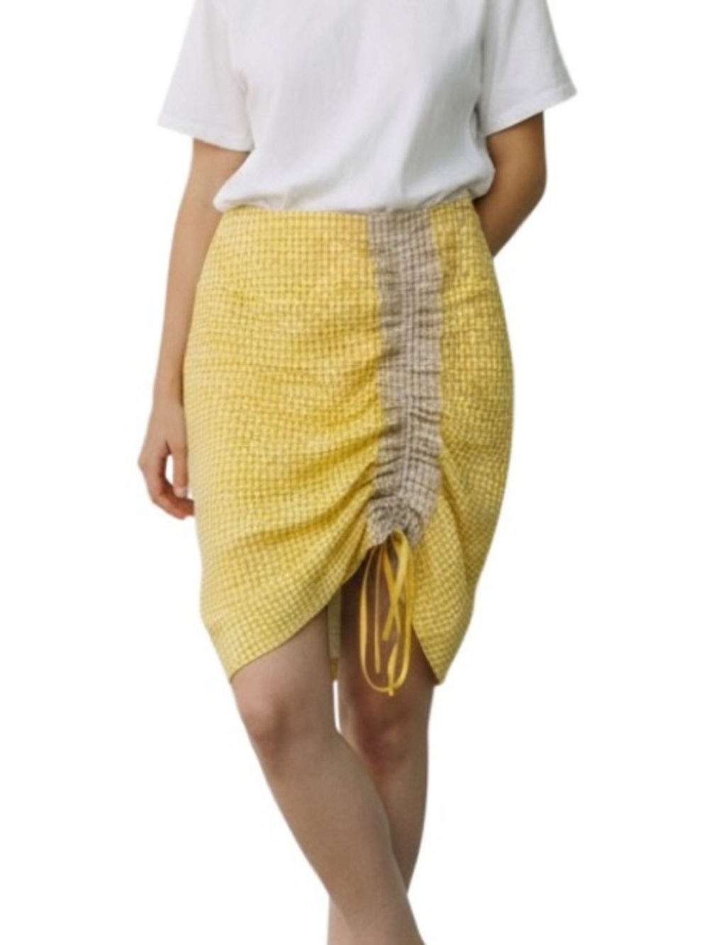 Staud Cello Gingham Skirt - Yellow Ruched Skirt